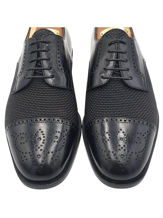 NEW Mercanti Fiorentini Italy Black Leather Woven Fabric Derbys 8M Dress Shoes main image 7